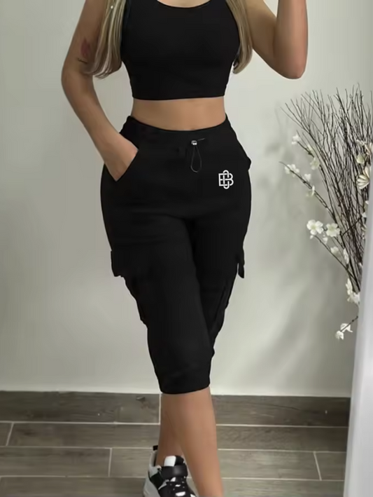 High Waist Cuffed Drawstring Pants