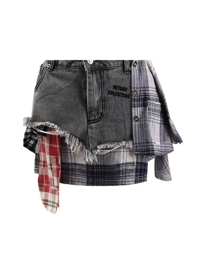 Summer Chic High-Waist Plaid Denim Skirt